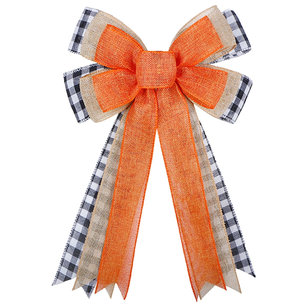 Fall Bows for Wreaths Already Made Orange Buffalo Plaid Burlap Bow for  Thanksgiving Decorations, Tree Topper (9.5 x 13 inch)