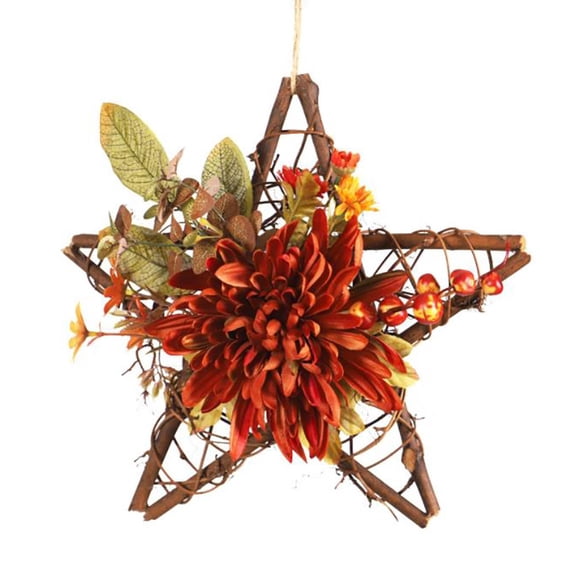 Fall Wreath, Chrysanthemum Grape Vines Wreath, Artificial Wreath For All Seasons,For Wedding Party Thanksgivings Decorations (Star)