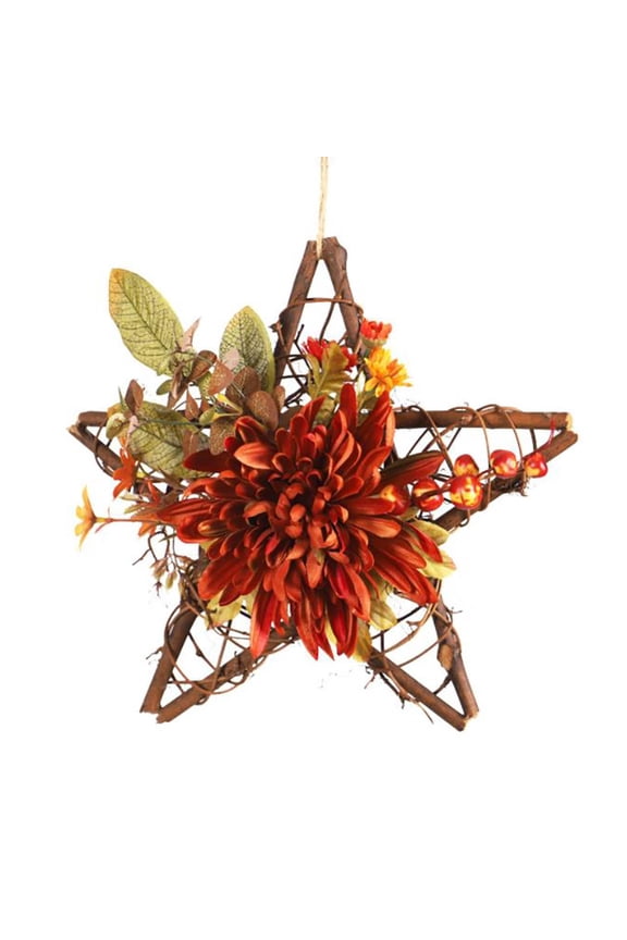Fall Wreath, Chrysanthemum Grape Vines Wreath, Artificial Wreath For All Seasons,For Wedding Party Thanksgivings Decorations (Star)