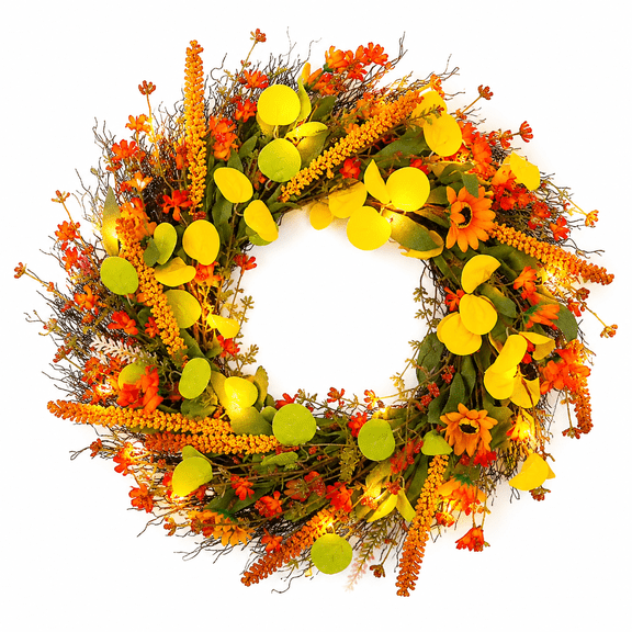Fall Wreath Decoration Thanksgiving Front Door Decor Artificial Rustic Leaf Wreath Farmhouse Floral Home Wall Window Festival Wedding Décor 16" Design 3