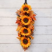 Fall Wreath Door Wreath Fall Swag for Thanksgiving Seasonal Wreath for Front Door 23.6" Length Swag with Maple, Pine and Orange Sunflower