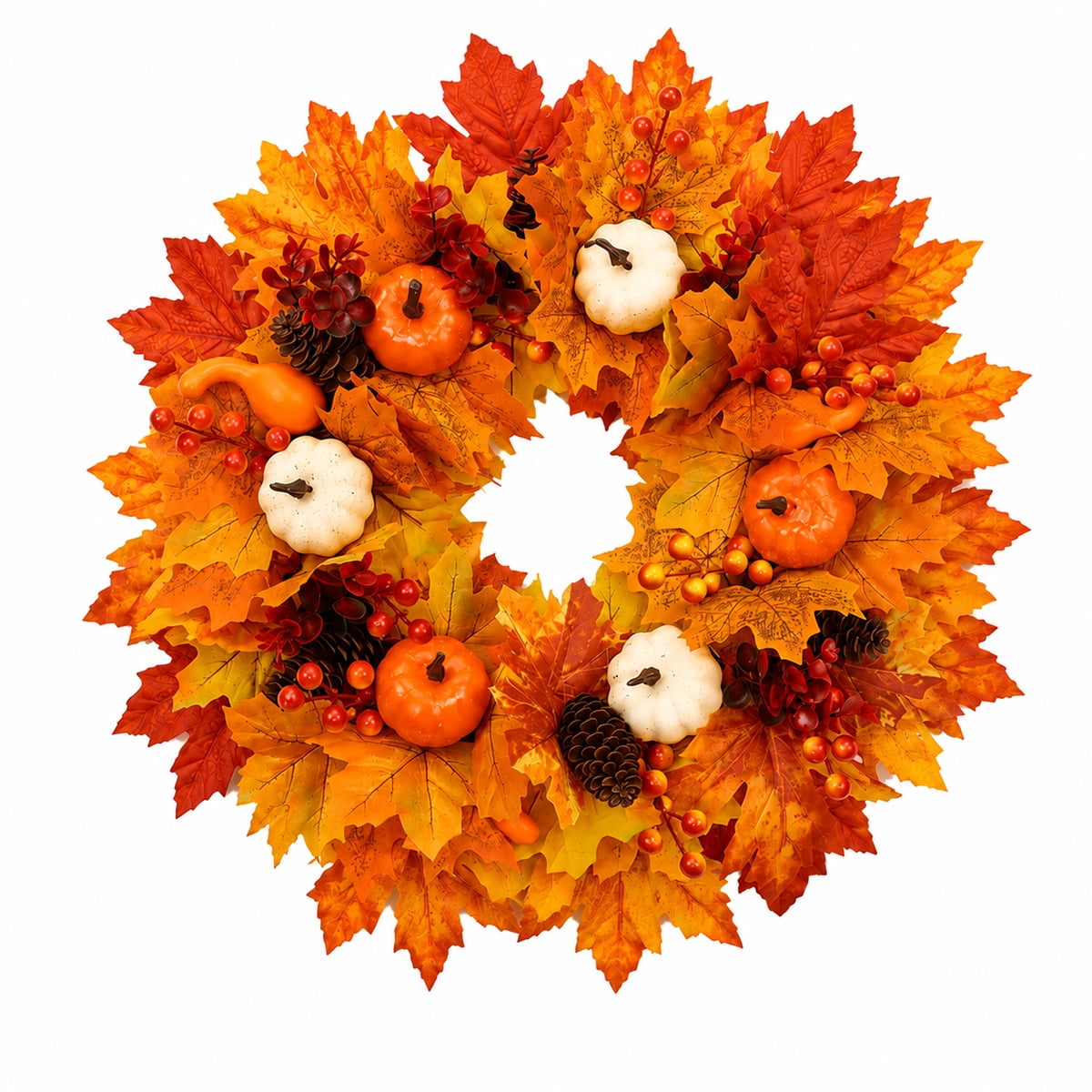 Fall Wreaths for Front Door, Autumn Wreath with Maple Leaves & Pumpkins ...