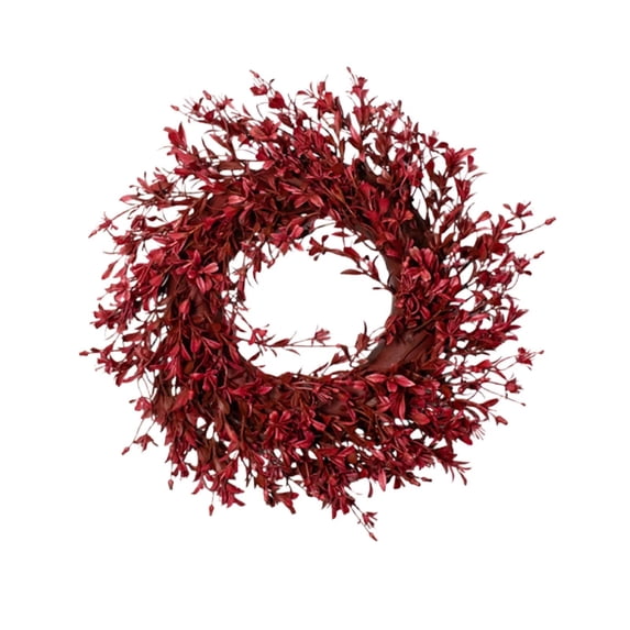Fall Wreath for Front Door 12 Inch, Autumn Leaf Wreath with Brown Eucalyptus for Porch Window Wall, Thanksgiving Halloween Farmhouse Decor for Home and Entryway Display (Red)