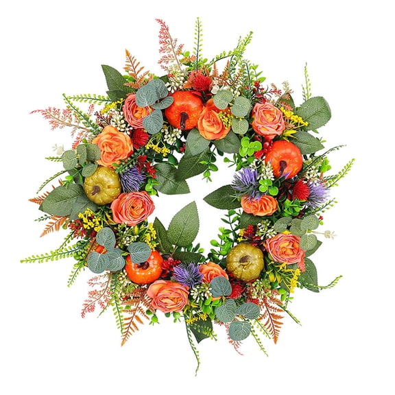 Fall Wreath for Front Door 15.7 Inch, Autumn Wreath with Artificial Pumpkin, Peonies, Berries & Mixed Leaves, Farmhouse Thanksgiving Harvest Decor for Indoor Outdoor Home Decor