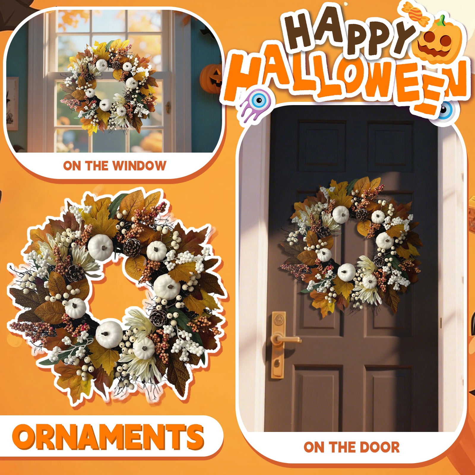 Fall Wreath for Front Door 16 Inch Autumn Maples Leaf Pumpkin Pine Cone ...