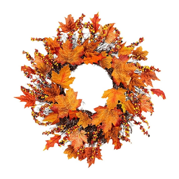 Fall Wreath for Front Door 17.7 Inch Artificial Autumn Wreath with Realistic Maple Leaves, Berry Accents, and Hydrangea for Thanksgiving Indoor Outdoor Wall Window Door Decor