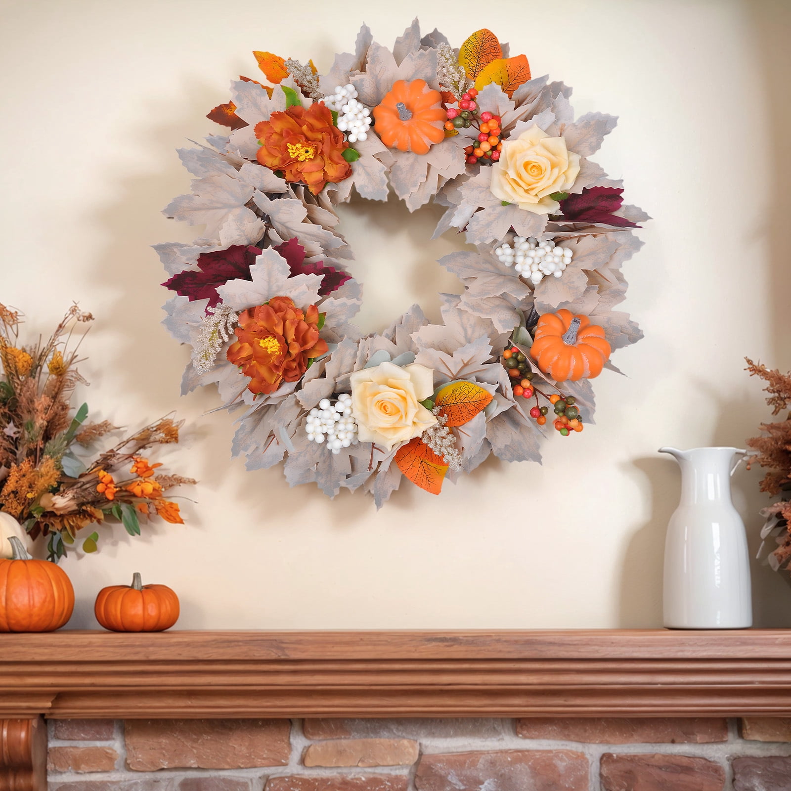 Fall Wreath for Front Door,18" Autumn Front Door Wreath Fall ...