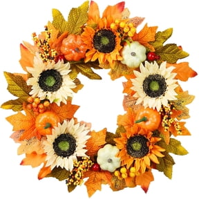 Fall Wreath for Front Door, 18 Inch Artificial Wreaths with Pumpkin Pine Cones Berry Maple Leaves, Wreaths for Thanksgiving Harvest Festival Decorations Indoor and Outdoor