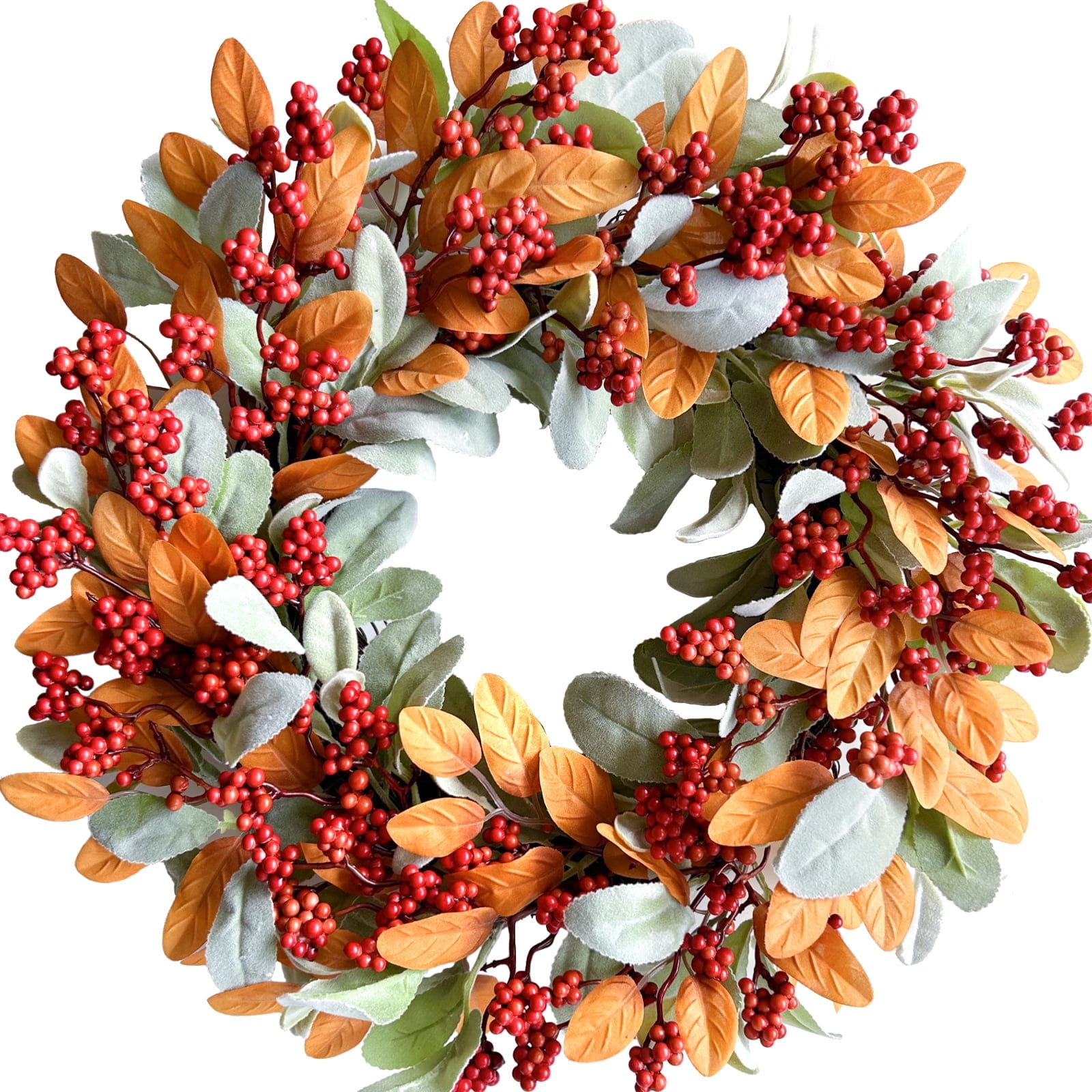 Fall Wreath for Front Door 20 Inch Artificial leaves Wreath with Berries Fall Decor for Thanksgiving Halloween Farmhouse Harvest Home Outdoor Indoor Window Wall Autumn Decoration
