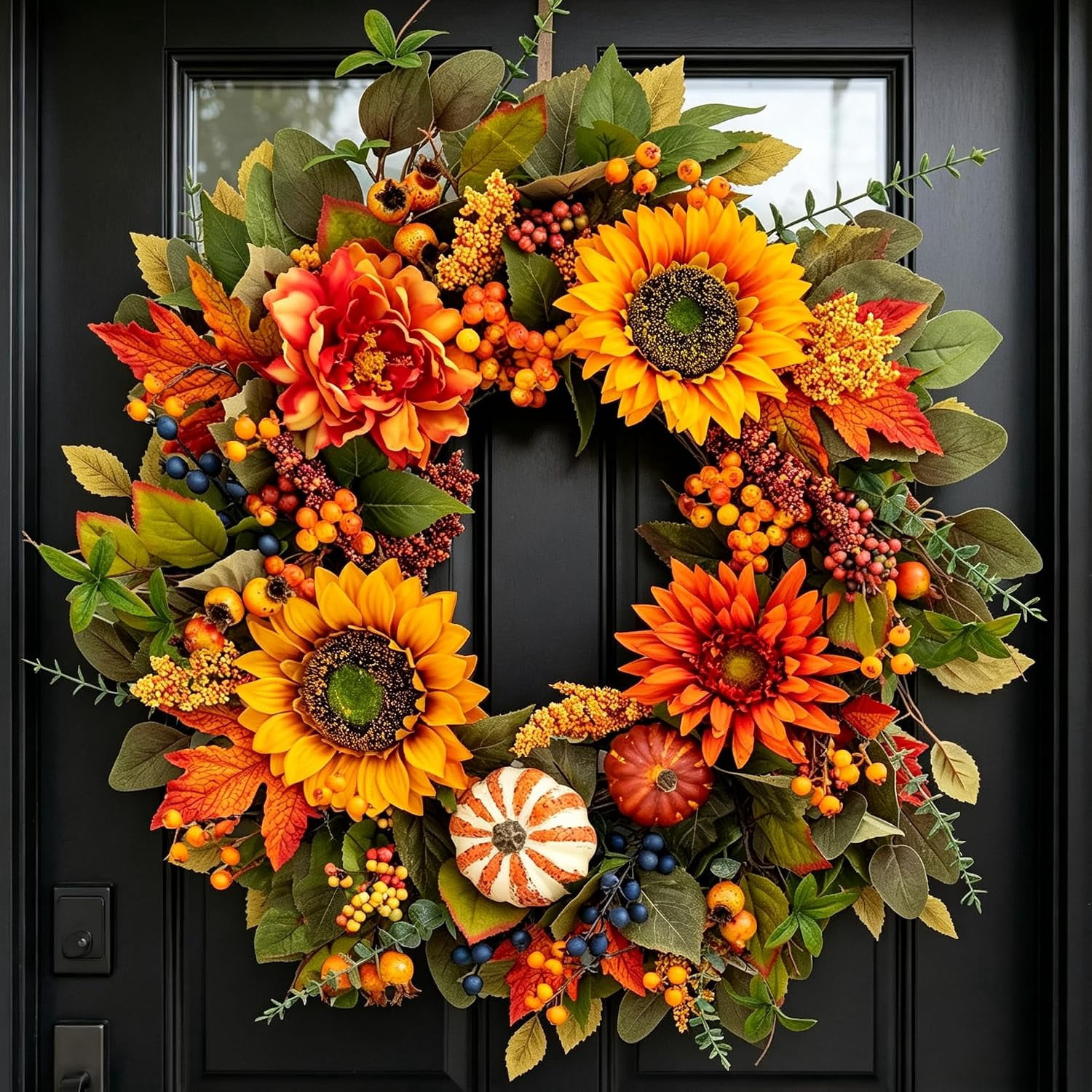 Fall Wreath for Front Door –22 Inch Autumn Wreath with Artificial ...