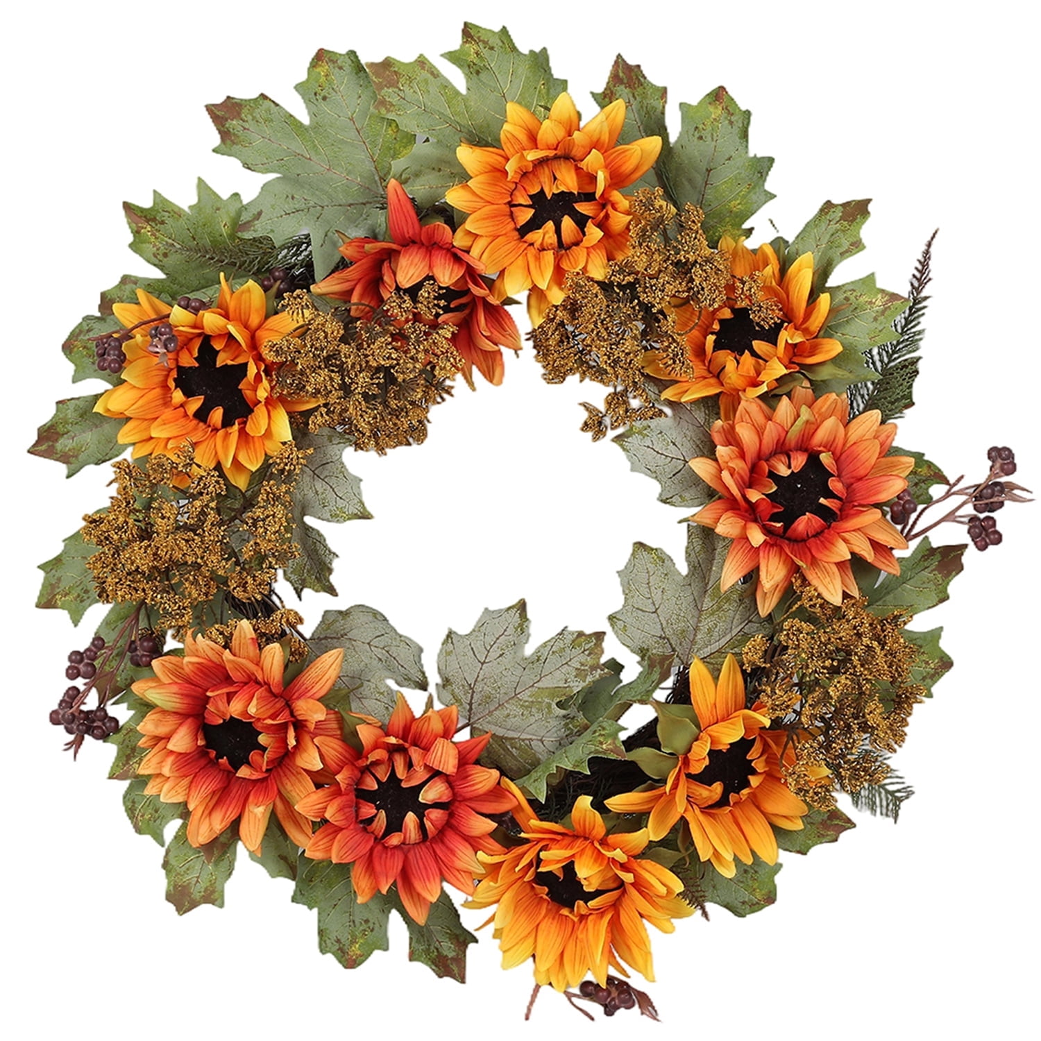 Fall Wreath for Front Door Decor, Artificial Autumn Orange Wreath with ...