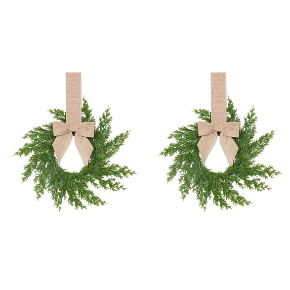 Fall Wreath for Front Door Decor,Christmas Door Wreath,Beige Artificial Wreath With Bow,Compact French Holiday Decoration For Wall,Window,Entryway Farmhouse Outdoor Indoor Fall Decorations,2Pack