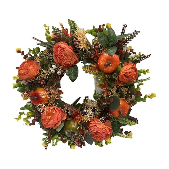 Fall Wreath For Front Door Decoration, Artificial Pumpkin Maple Leaf Peony Berry Handmade Vine, 45Cm Size Construction Thanksgiving Festive Gift For Family Friends