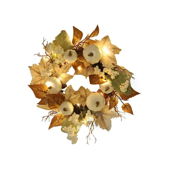 Fall Wreath for Front Door with Lights, Halloween Decor Maple Leaf Pinecones Pumpkin Wreaths for Indoor Outdoor Decorations for Home Thanksgiving Harvest Decor