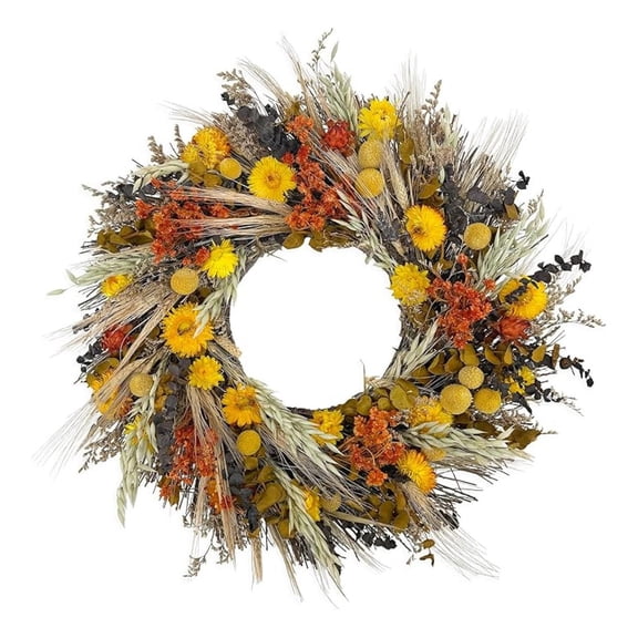 Fall Wreath for Front Door - Preserved Floral Autumn Decor - 22 Inch California Harvest Wreath - Natural Dried Flowers on Grapevine Base - Rustic Farmhouse Wall Hanging