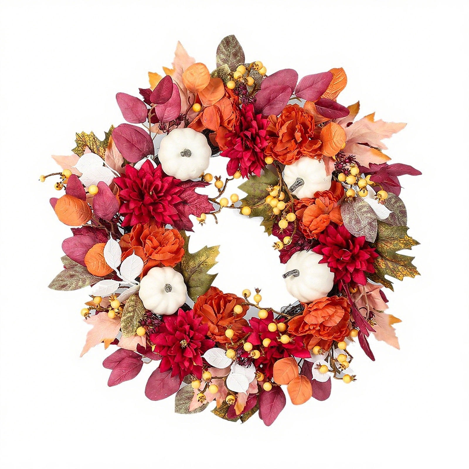 Fall Wreath for Front Door - Thanksgiving Autumn Wreath with Pumpkins ...