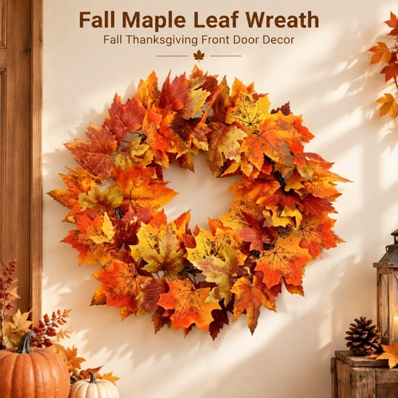 Fall Wreath for Front Door Thanksgiving Decorations Autumn Harvest Sunflower Wall Hanging for Farmhouse Indoor Outdoor Window Wall Porch Decor by MPOISVA