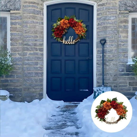 Autumn Wreath Fall Wreath Hydrangea Wreath for Front Door Thanksgiving Decoration Hello Wreath Seasonal Home