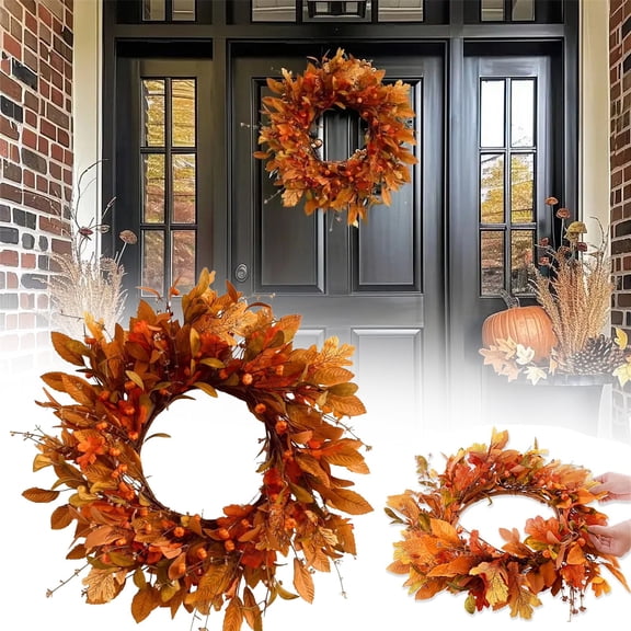 Fall Wreath Pumpkin Wreath For Front Door With Maple Leaves Wreath For Door Window Porch Thanksgiving Halloween Decor