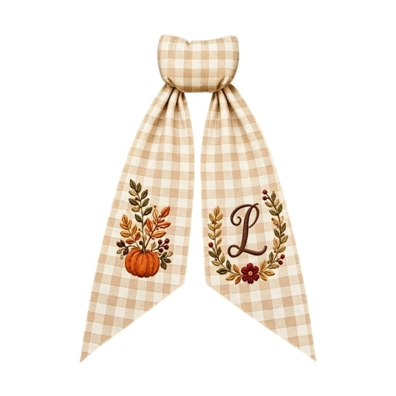Fall Wreath Sash with Pumpkin Print & Orange Scalloped Trim – A-Z Pumpkin Bow for Ornamant Embroidery Ribbon,Thanksgiving Front Door Wreath Decor, Season Bow Sash for Autumn Display