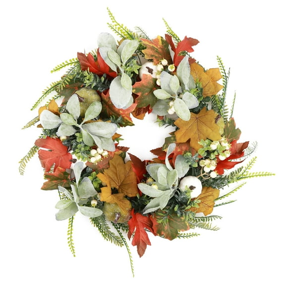 Fall Wreath Thanksgiving Decorations for Front Door with Pumpkins Pinecone Berry Artificial Maples Leaves Wreath Autumns Harvest Fall Thanksgivings Decoration Indoor Outdoor Décor,18"