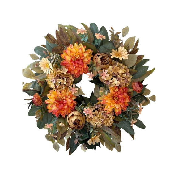 Fall Wreath for Front Door 19.7 Inch, Harvest Wreath with Artificial Foliage and Berries, Farmhouse Autumn Decor for Halloween and Thanksgiving