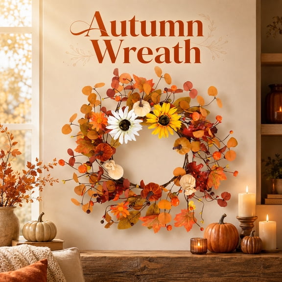 Fall Wreath for Front Door 20 Inch Artificial Floral Fall Front Porch Decor with Pumpkins for Seasonal Home Outdoor Party Decoration 1 Pack