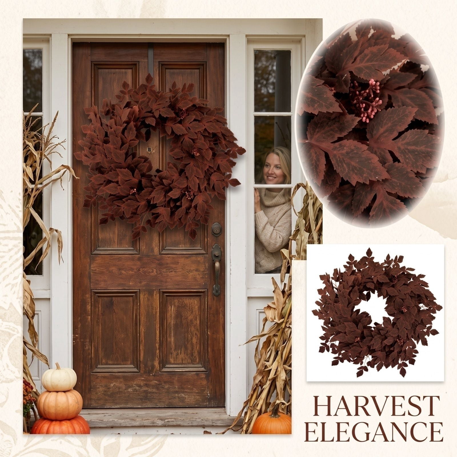 Fall Wreath for Front Door 24 Inch Artificial Fall Leaves Wreath ...