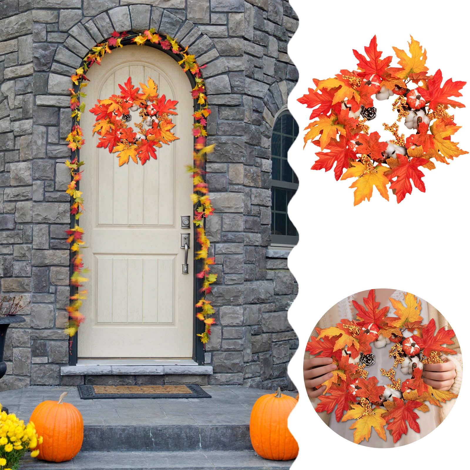 Fall Wreath with Pumpkin Maple Leaves and Berries for Autumn ...