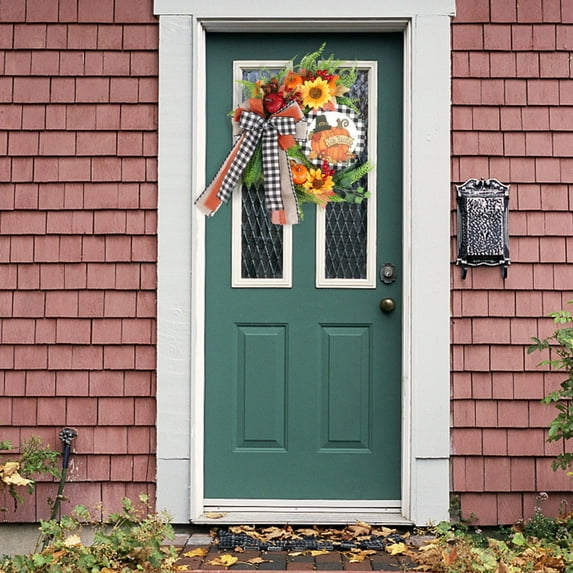 Fall Wreaths for Front Door - 13.78 Inch Mini Pumpkins Berries Wreath - Decorations for Autumn Thanksgiving Harvest Farmhouse Home Outdoor Indoor Window Wall