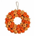 thumbnail image 1 of Fall Wreaths for Front Door, 15.7 inchs Autumn Wreath with Hangers Pumpkin Autumn Harvest Wreath Fall Decorations for Home Ideal Thanksgiving Wall Window Party Decor Indoor Outdoor（Orange）, 1 of 5