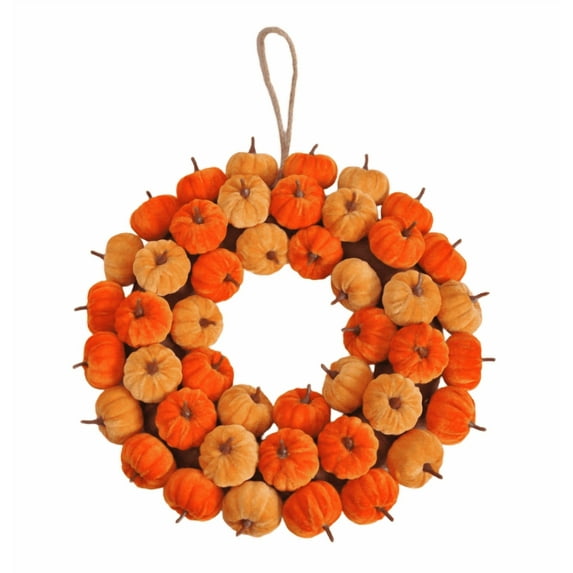 Fall Wreaths for Front Door, 15.7 inchs Autumn Wreath with Hangers Pumpkin Autumn Harvest Wreath Fall Decorations for Home Ideal Thanksgiving Wall Window Party Decor Indoor Outdoor(Orange)