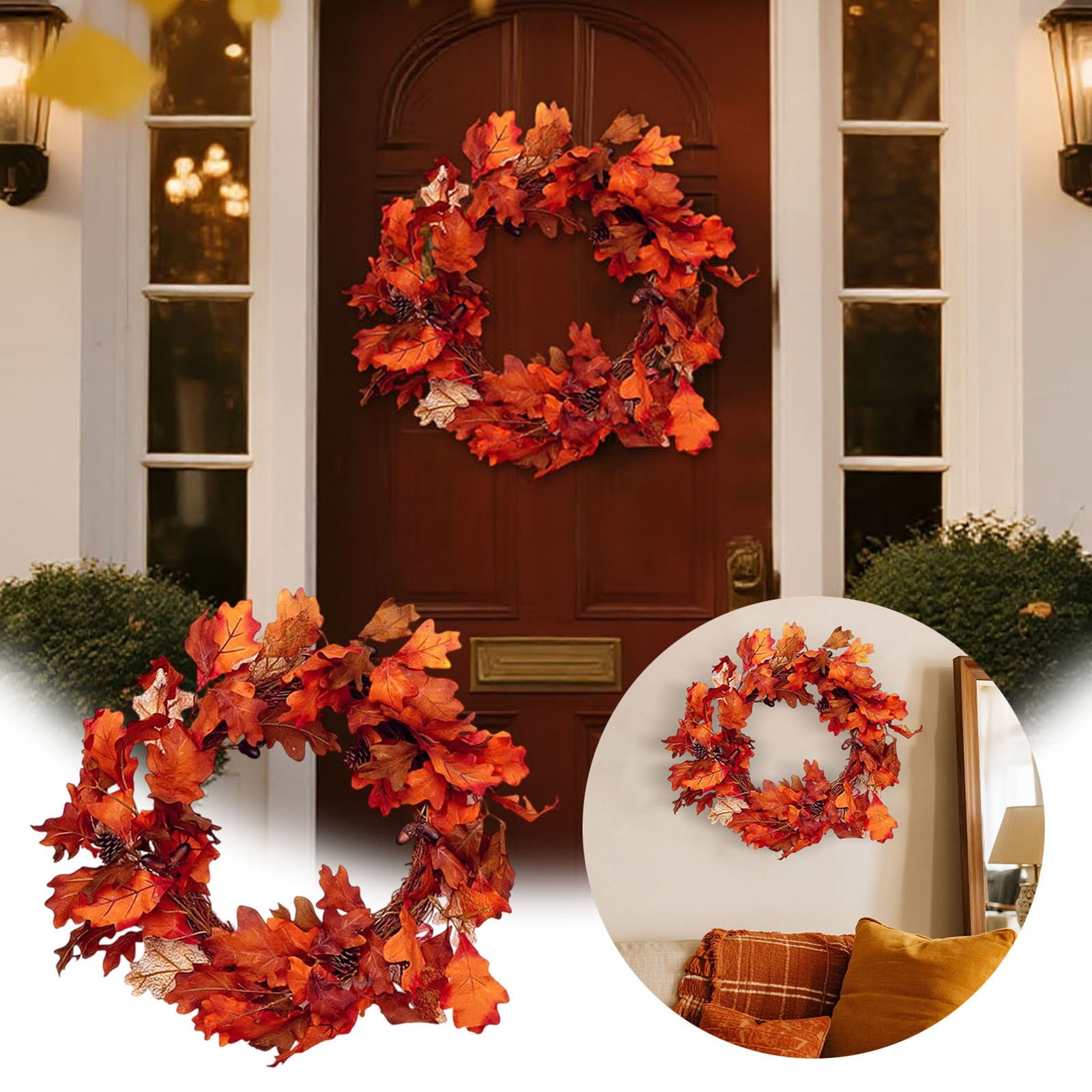 Fall Wreaths for Front Door, 15" Artificial Fall Wreath Maple Leaf ...