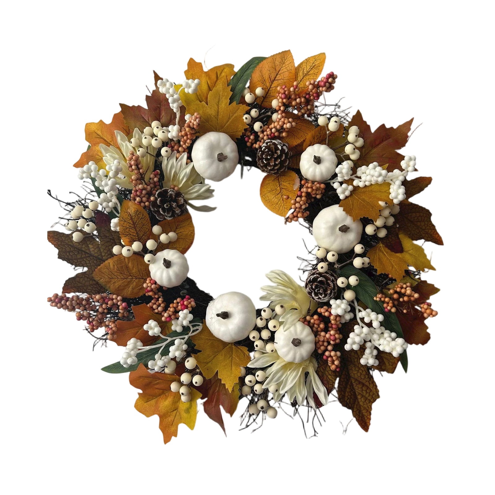 Fall Wreaths for Front Door 17.7 Inch, Autumn Wreath with Berry Pumpkin ...