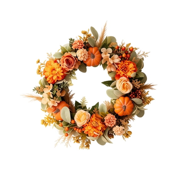 Fall Wreaths for Front Door, 17 inch Fall Decorations with Pumpkin and Leaves, Halloween Decorations for Harvest Festival, Wall, Porch, Farmhouse, Indoor Outdoor Autumn Decor