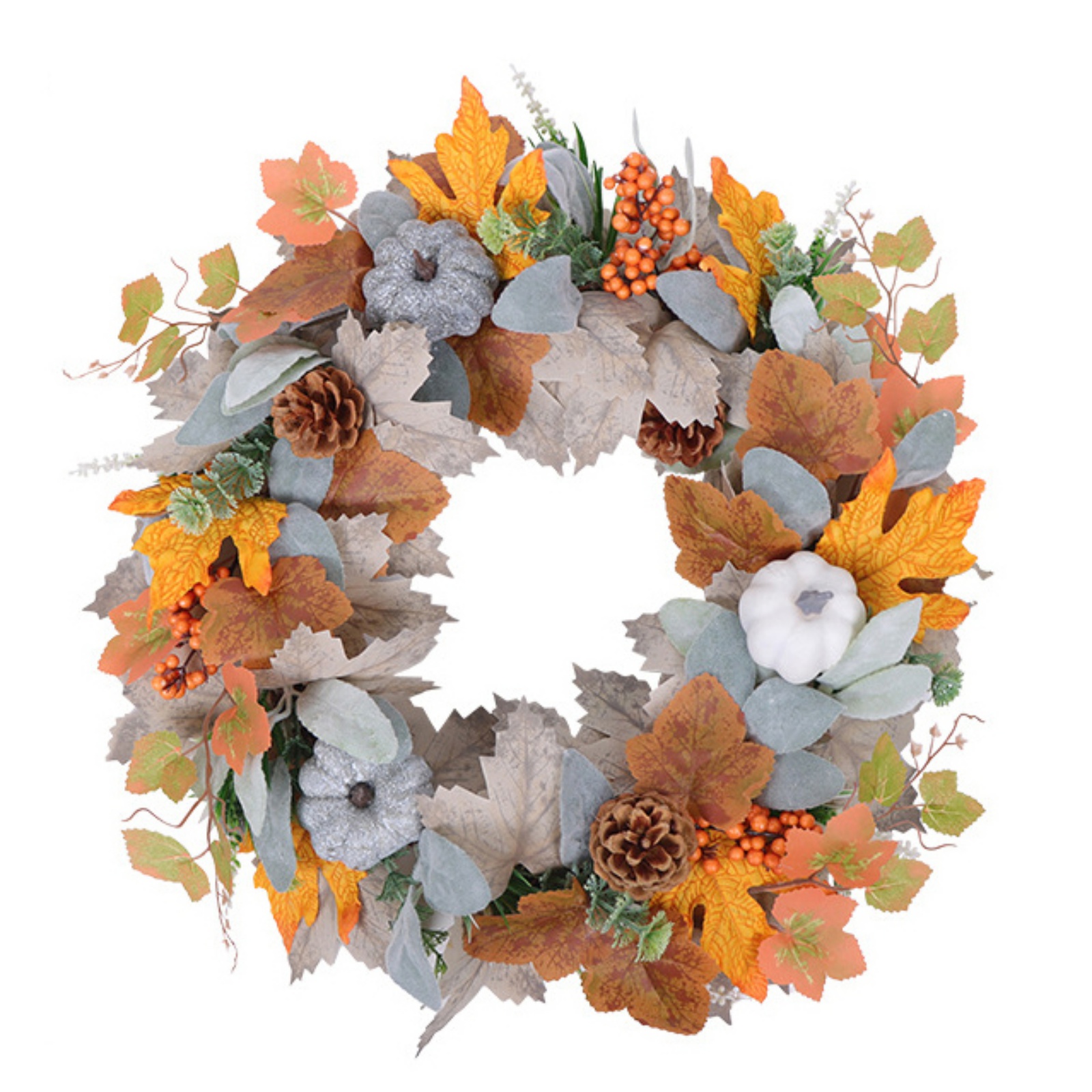 Fall Wreaths for Front Door, 18" Autumn Wreath with Pumpkin, Maples ...