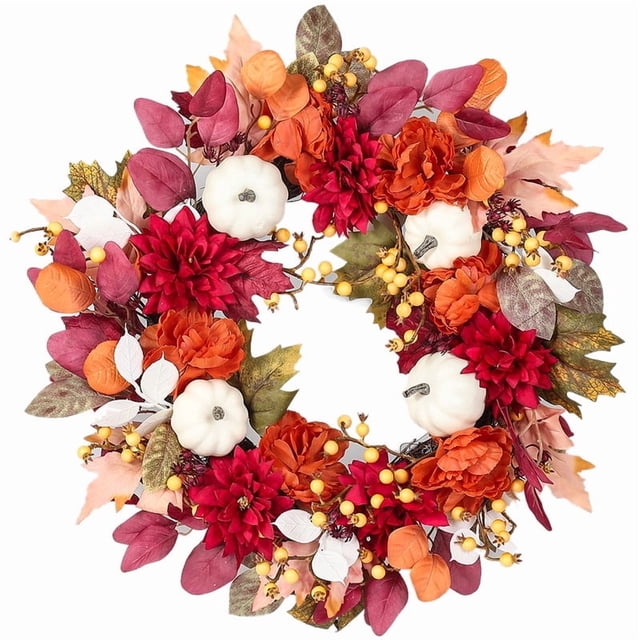 Fall Wreaths for Front Door, 18 Inch Thanksgiving Wreaths Artificial ...