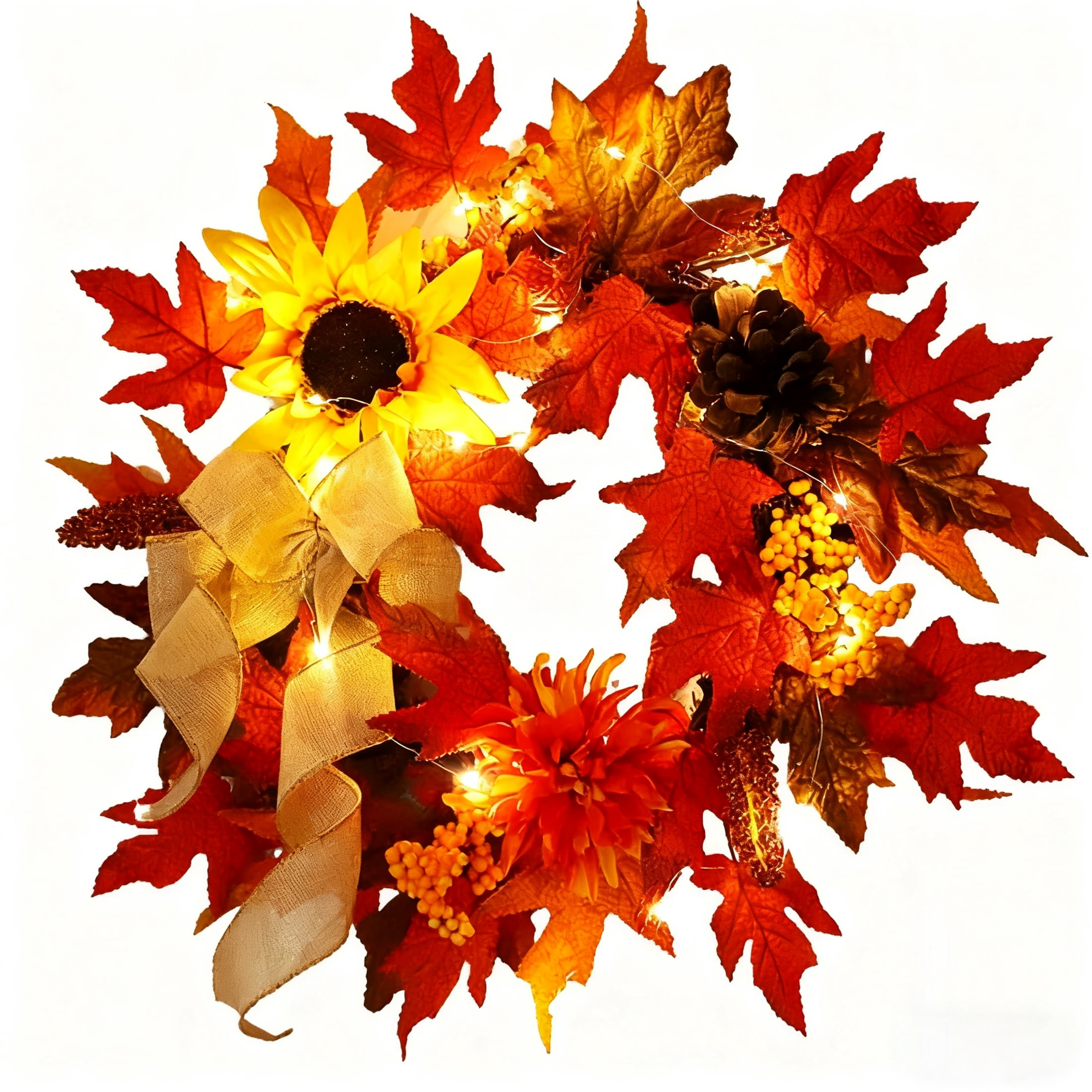 Fall Wreaths for Front Door, 20 Inch Autumn Wreath Decor with LED Light ...