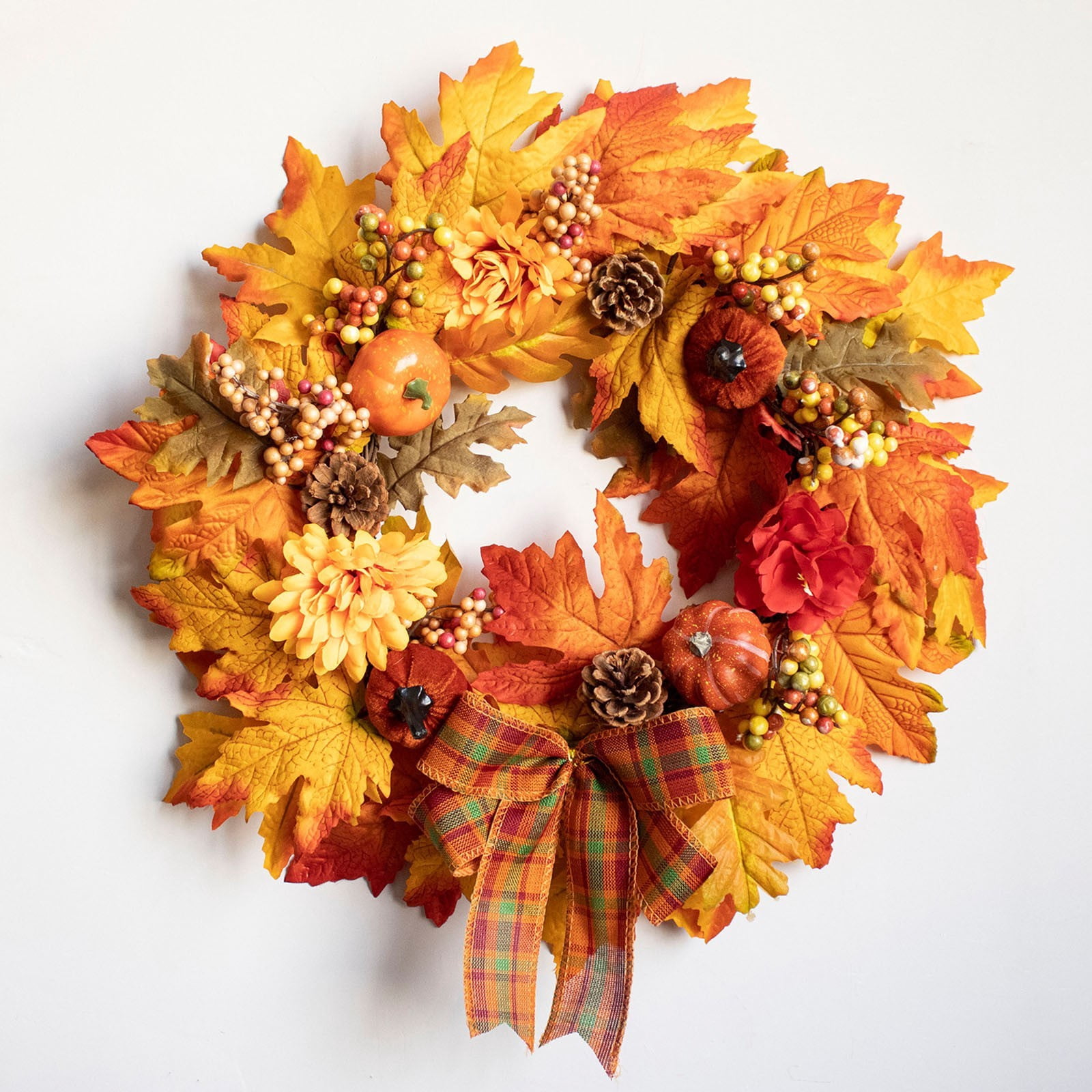 Fall Wreaths for Front Door, 20inch Artificial Maple Leaf Wreath with ...