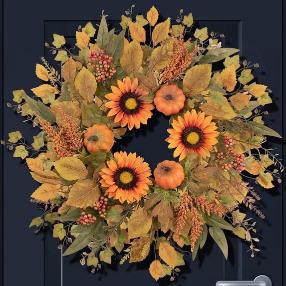 Christmas gift front door autumn wreath 24 inch sunflower wreath, porch farmhouse outdoor indoor hanging decoration