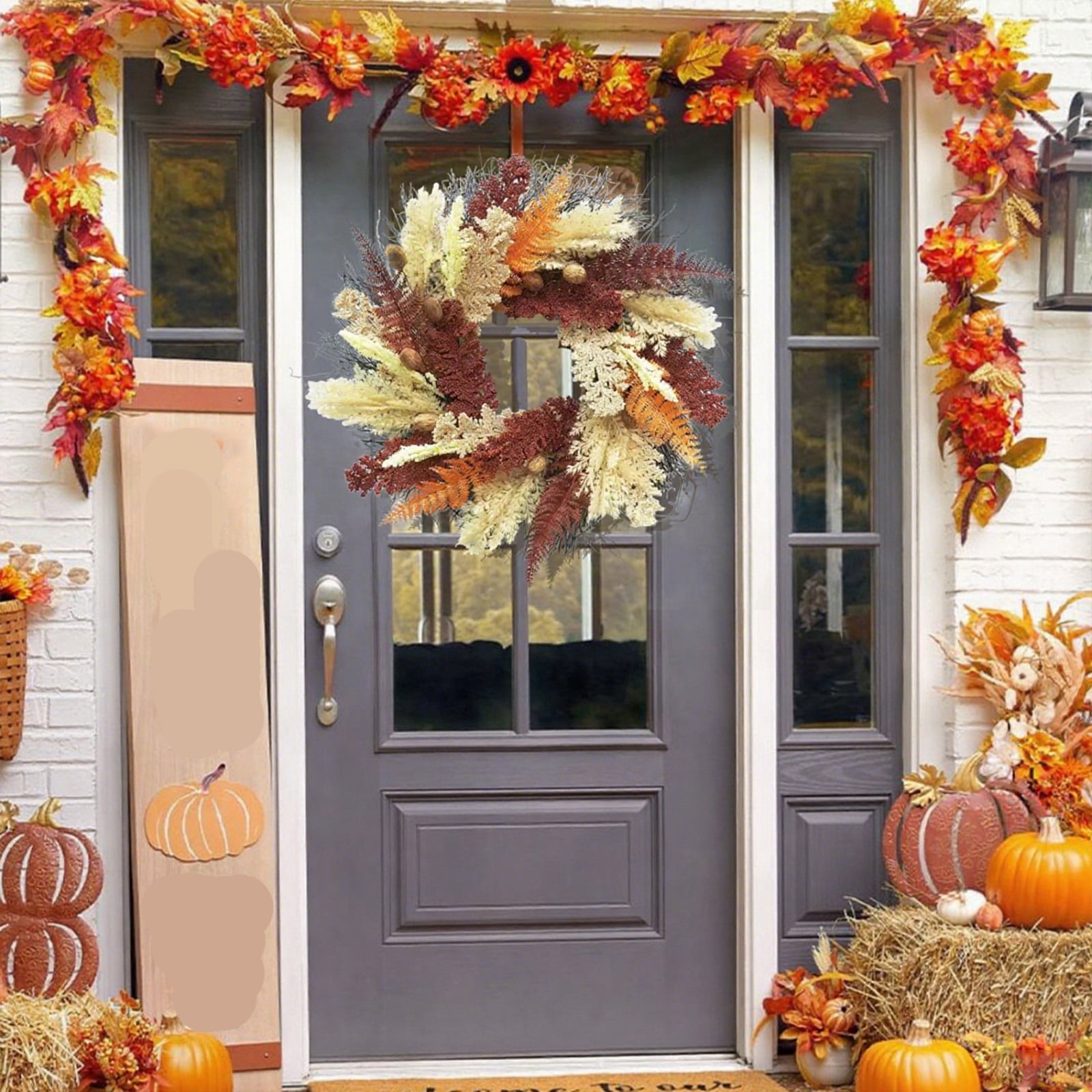 Fall Wreaths for Front Door Artificial Harvest Wheat Ears Wreath ...