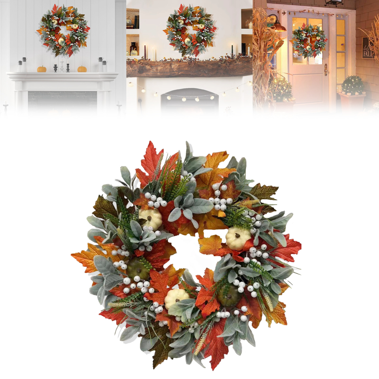 Fall Wreaths for Front Door Autumn Door Wreath 22 inch with Pumpkins ...