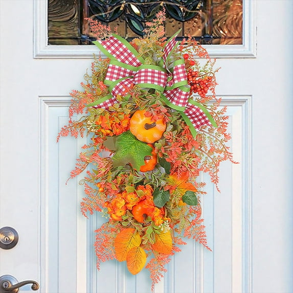Fall Wreaths for Front Door,Autumn Maples Leaf Pumpkin Berry Wreath,Large Hanging Garland Fall Harvest Swag for Home Festival Indoor Outdoor Decoration-19.68*11.8Inch