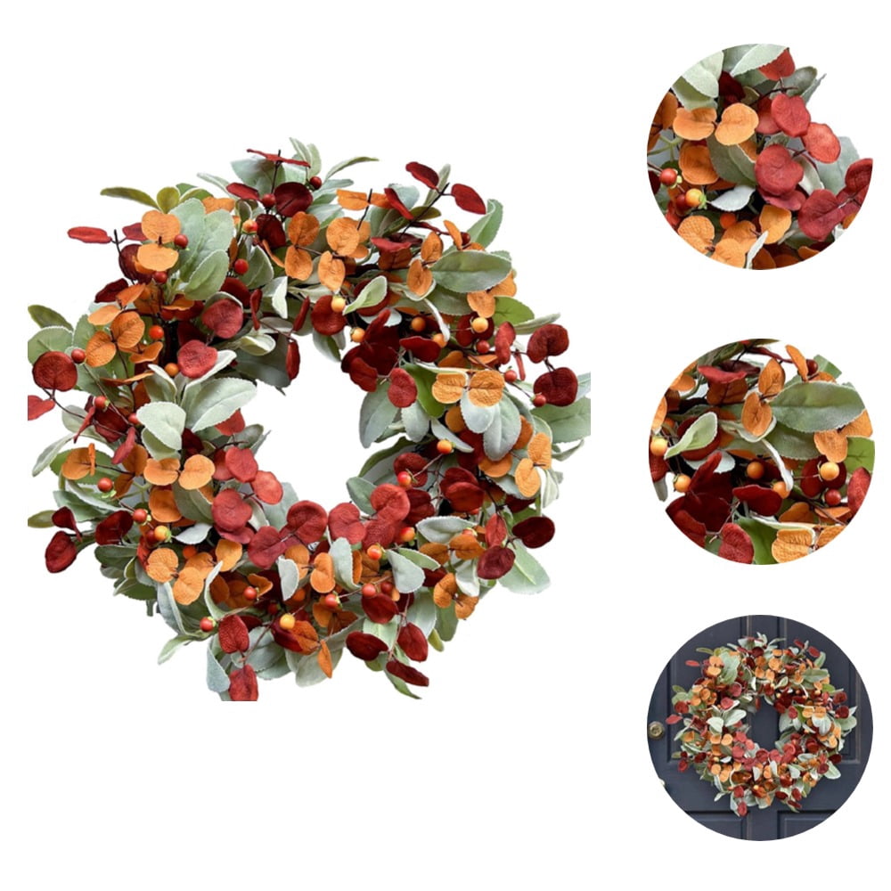 Fall Wreaths for Front Door, Berrys Wreath 17.7 Inch with Lambs Ears ...