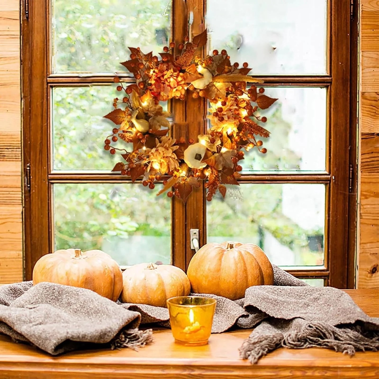 Fall Wreaths For Front Door Fall Pumpkin Wreath With Lights Maple ...