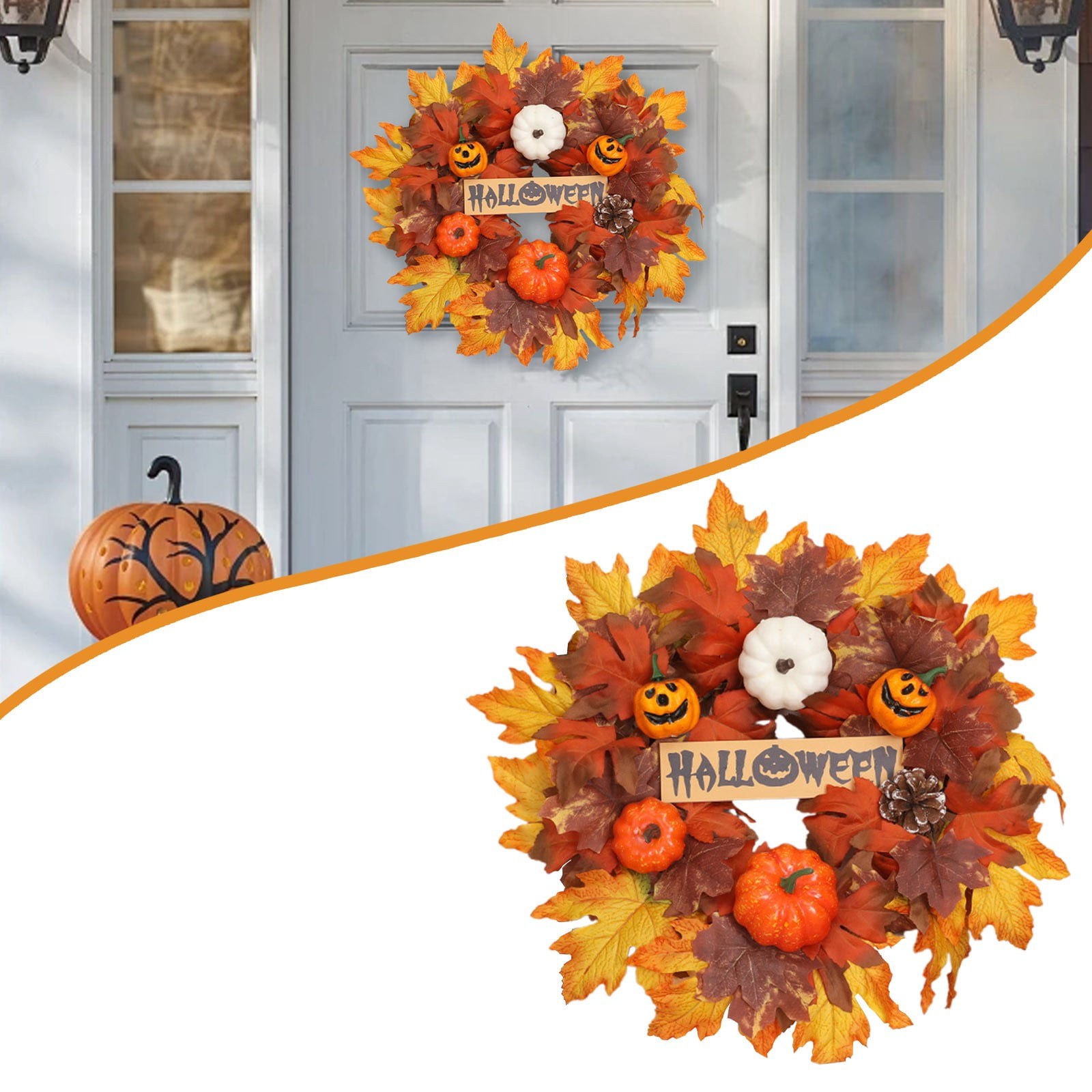Fall Wreaths for Front Door with Maple Eucalyptus Leaves Pumpkin,Fall ...