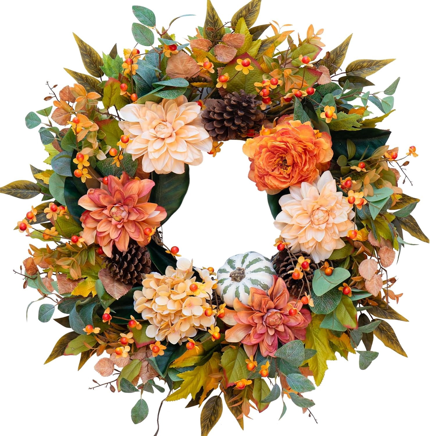 Fall Wreaths for Front Door Outside-24 Inch Autumn Wreath with Dahlia ...