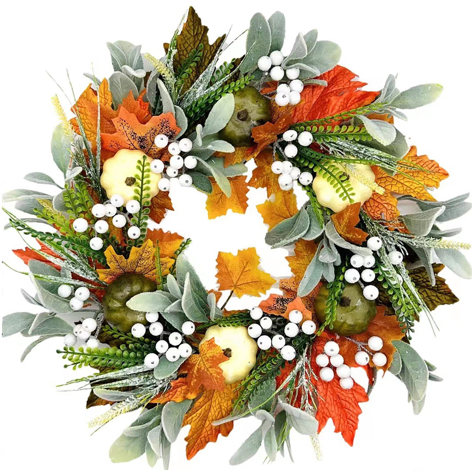 Fall Wreaths for Front Door, White Pumpkins Wreath 17.7 Inch with ...