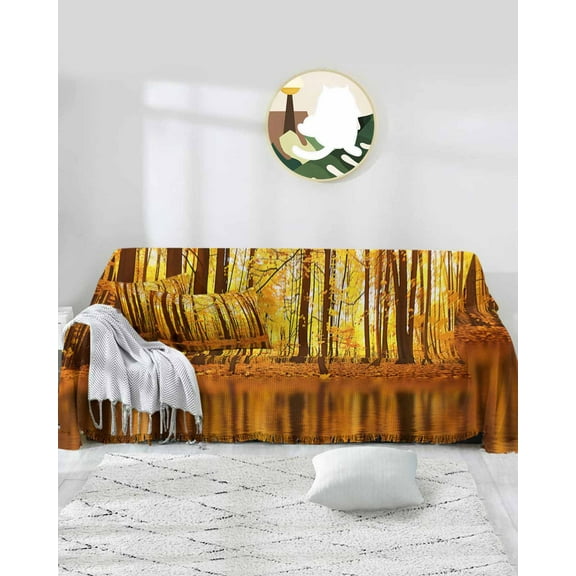 Fall Yellow Forest Sofa Covers for 3 Cushion Couch,Washable Sectional & L Shape Couch Covers for Dog/Cat/Kid,Abstract Autumn Pine Tree Natural Landscape Non Slip Sofa Slipcover Futon Cover 71x150