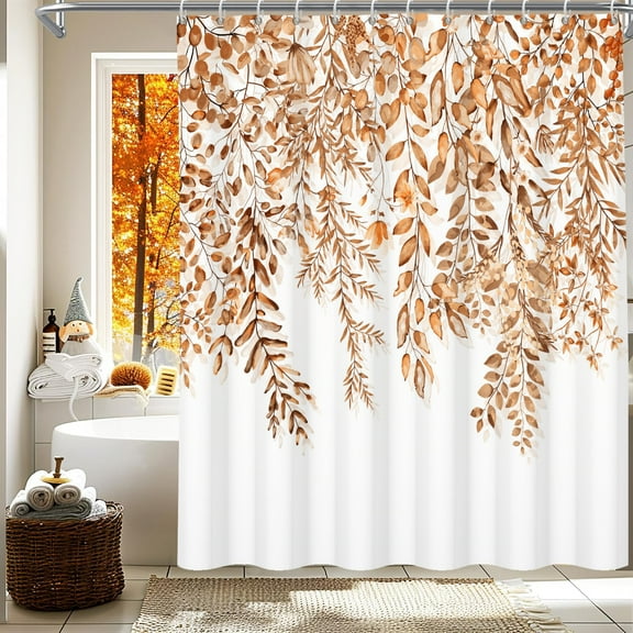 Fall Yellow Leaves Shower Curtain Autumn Scene Fabric Bath Curtains Rustic Bathroom Decor with Hooks 72Wx72L Inch
